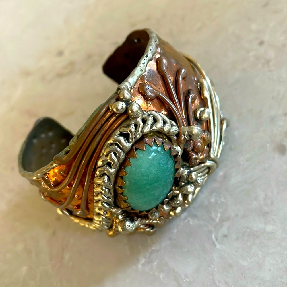 Vintage artisan brutalist cuff in mixed metals